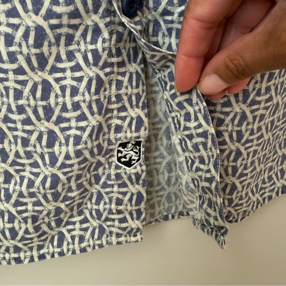 Nat Nast Basketweave Print Silk Blend Button Up Shirt Blue Ivory Short Sleeve M - Picture 4 of 9